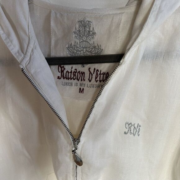 Raison D'etre Ladies White 100% Linen 1/2 Sleeve Hoodie Jacket with Zip Size M - Picture 6 of 8